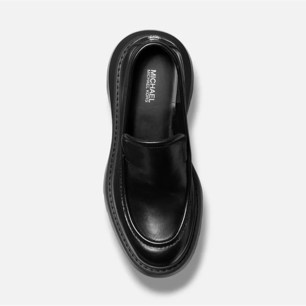Michael Kors Shiloh Black Leather Lug Loafers Size 6.5 NWOT Grunge Goth Punk